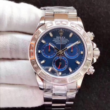 Replica Rolex Daytona Cosmograph 116599 JF Stainless Steel & Diamonds Blue Dial Swiss 7750 Run 6@SEC