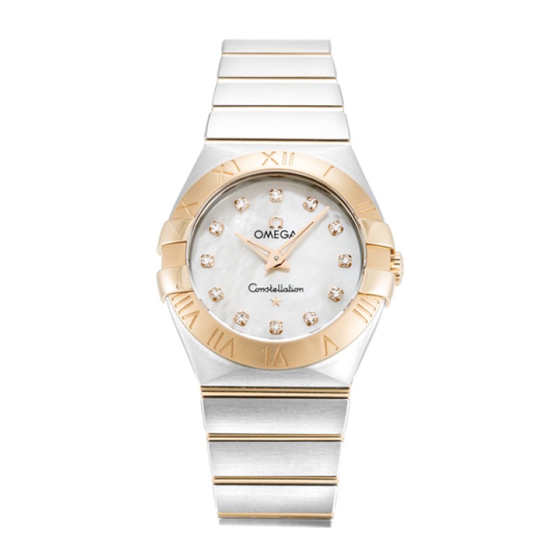 UK Best Mother of Pearl - White Diamon Dial Omega Replica Constellation Small 123.20.27.60.55.001-27 MM