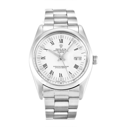 AAA UK White Roman Numeral Dial Rolex Replica Oyster Perpetual Date 15000-34 MM