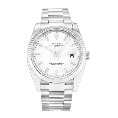 AAA UK White Baton Dial Rolex Replica Oyster Perpetual Date 115234-34 MM
