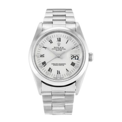 AAA UK White Roman Numeral Dial Rolex Replica Oyster Perpetual Date 15200-34 MM