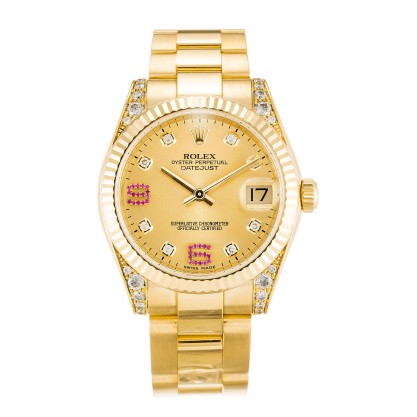 AAA UK Champagne Diamond & Ruby Dial Rolex Replica Mid-Size Datejust 178238-31 MM