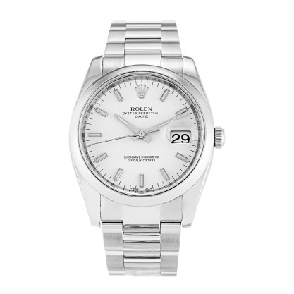AAA UK White Baton Dial Rolex Replica Oyster Perpetual Date 115200-34 MM
