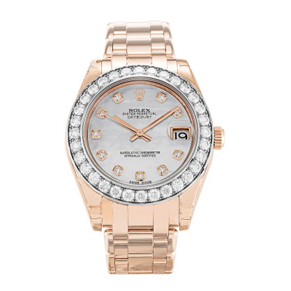 AAA UK Mother of Pearl - White Diamond Dial Rolex Replica Pearlmaster 81285-34 MM
