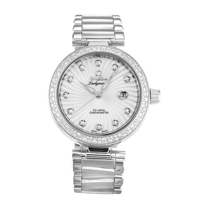 AAA UK Mother of Pearl - White Diamond Dial Omega Replica De Ville Ladymatic 425.35.34.20.55.001-34 MM