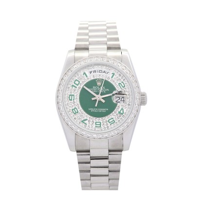 UK Best Green and Silver with Diamonds Dial Rolex Replica Day-Date-36 MM